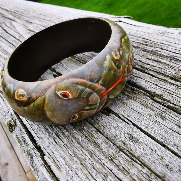 Hand-painted Wooden Snake Bangle Bracelet - Picture 7 of 14
